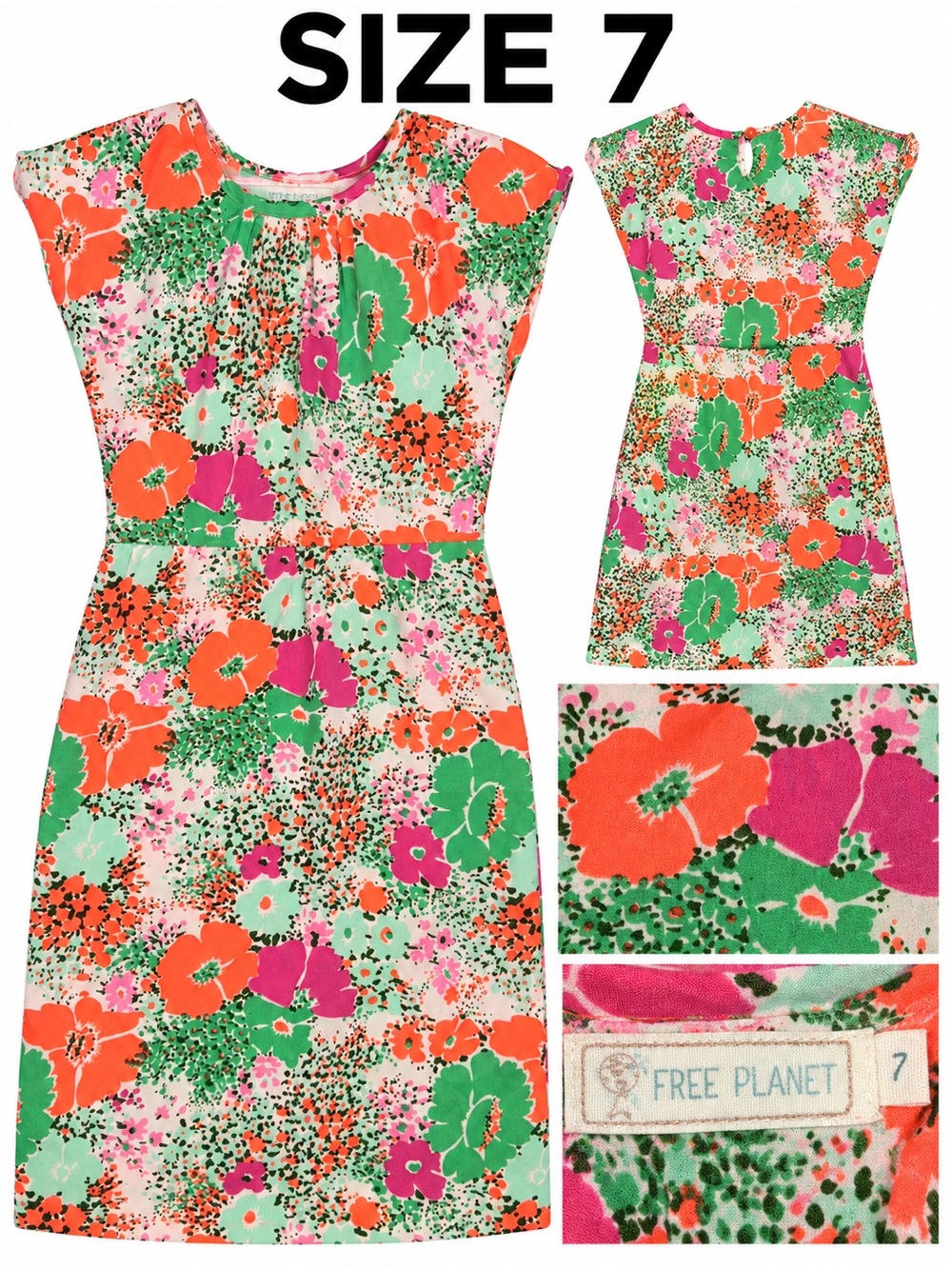Free Planet Floral Shift Dress in Orange, Green & Pink